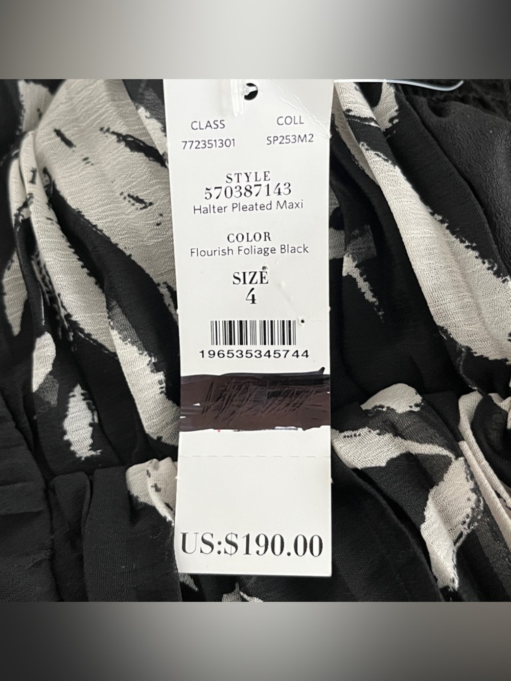 White House Black Market 🆕 Black & White Pleated Halter Maxi Dress size 4 - Picture 10 of 13
